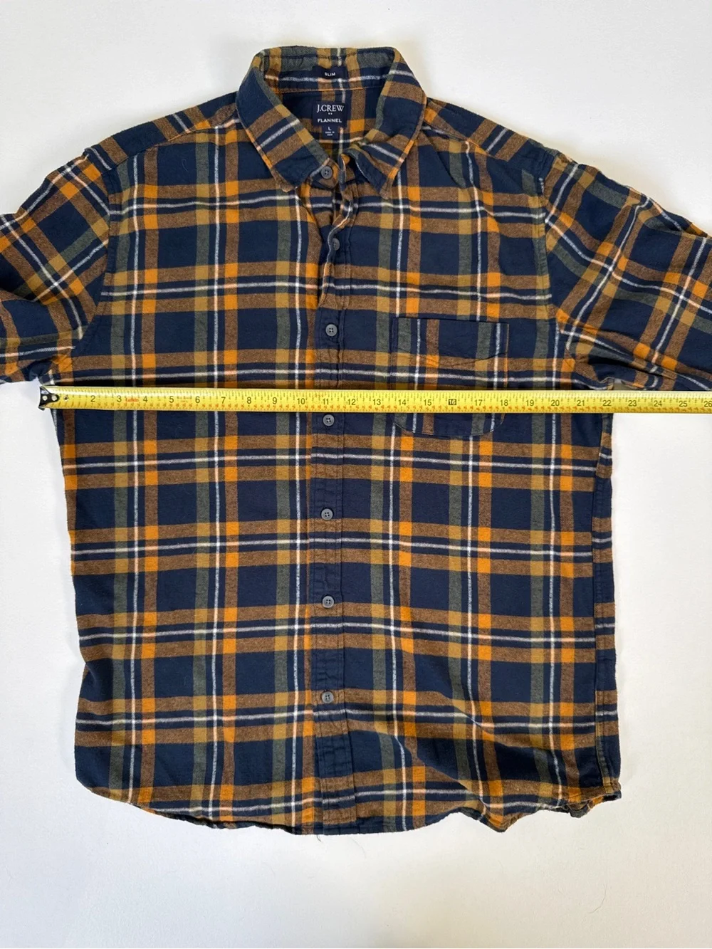 J. Crew Navy and Mustard Plaid Flannel Button-Down Shirt